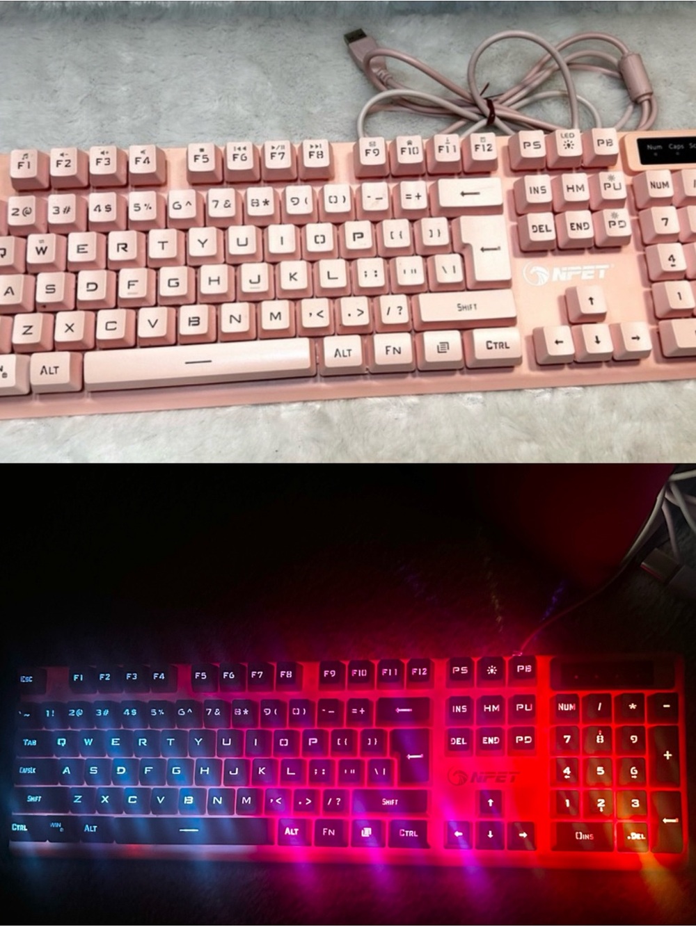 PINK NPET K10 LED BACKLIT USB WIRED GAMING KEYBOARD